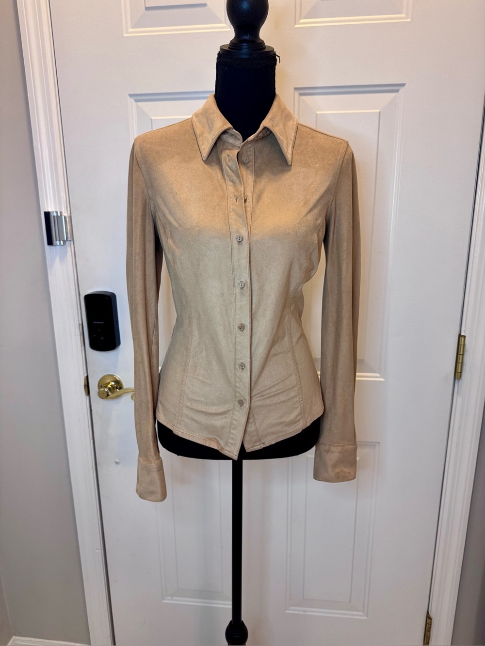Express Women's Beige Button-Down Fitted Shirt